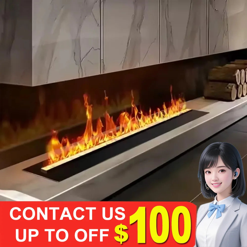Smart Home 3D Fireplace Water Steam Humidifier LED Decorative Flame TV Wall Sound Of Firewood Cracking Vapour Electric Fireplace