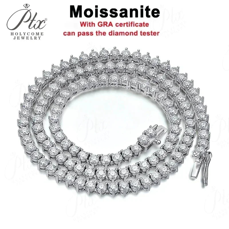 Moissanite Tennis Necklaces For Man Women 3/4/5/6.5mm Full Diamond With GRA 925 Sterling Silver Plated 18k White Gold Jewelry