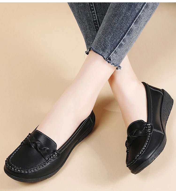 Shoes Women 2025 New Loafers Slip On Flats Leather Shoes Woman Comfortable Flat Shoes Women White Zapatos Mujer Women's Footwear