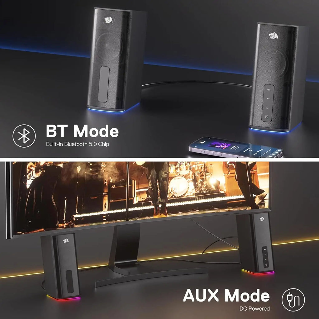 Redragon GS814 Stereo Desktop Speaker, 20W Output, 4 Real Units, BT 5.0/3.5mm AUX, Enhanced Bass, Touch-Control, Dynamic RGB