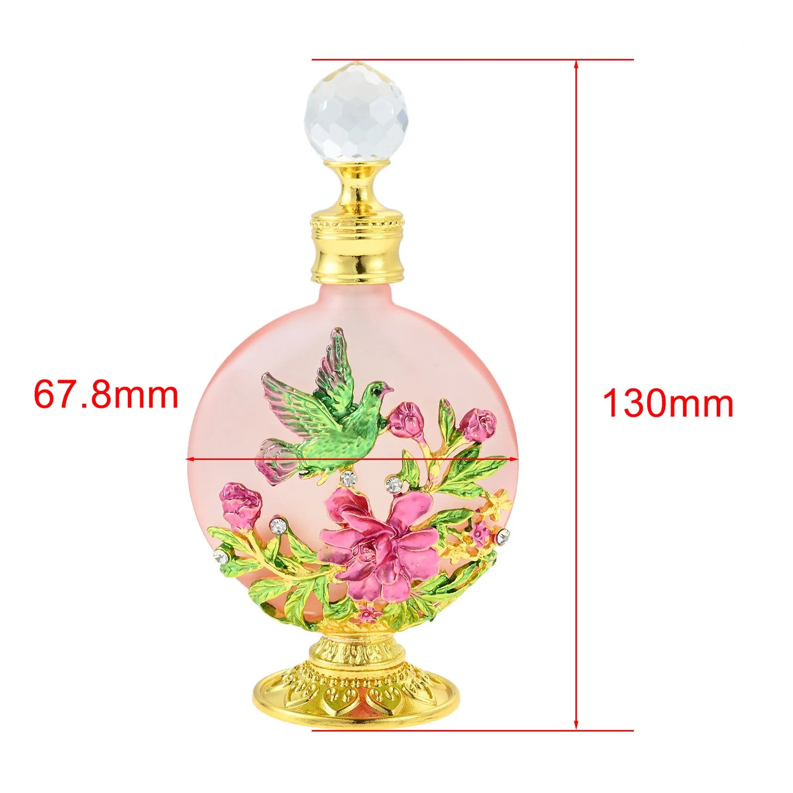 Decor Vintage Bottle Empty Glass Flat Vase Flower Bird Relief Golden Base Crystal Cap Perfume Essential 5" Ornament Beauty Gifts