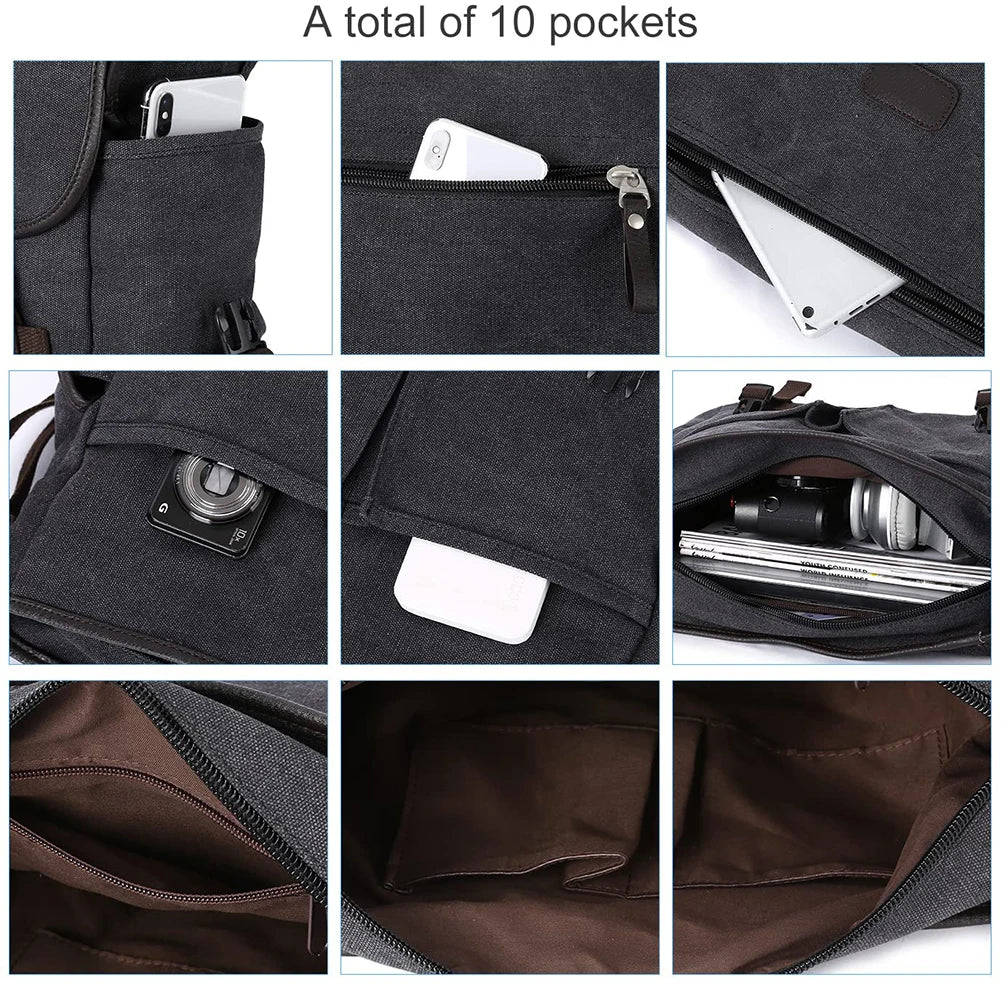 Vintage Laptop Shoulder Bag Multi Pockets Satchel Handbags Water Resistant 14 Inch Laptop Pouch Adjustable Strap for School Work