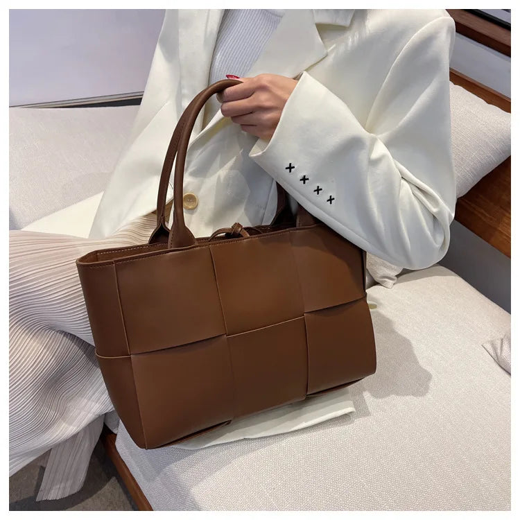 Large Capacity Handbags for Women 2022 Fashion Leather Woven Tote Bags Designer Solid Color Lacing Plaid PU Shoulder Bags