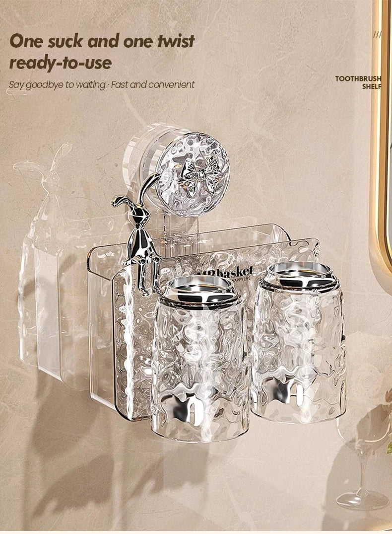 Bathroom Toothbrush Holder With Glacier Pattern Wall Mounted Non Perforated Suction Cup Storage Rack Toothbrush Set Storage Rack