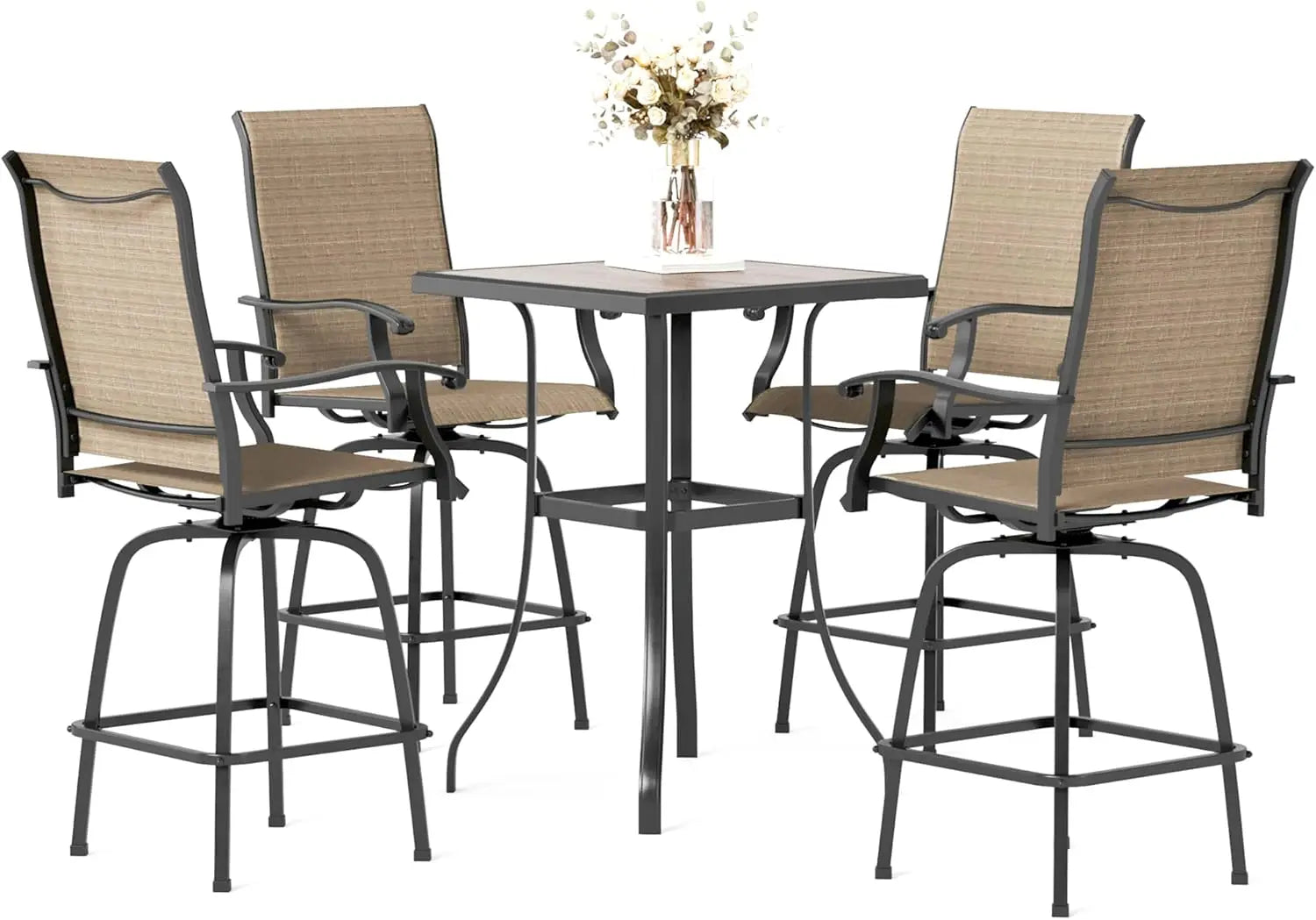 5-Piece Outdoor High Top Bar Set - Bar Height Table and Chairs for Patio, Waterproof Bistro Set for 4, Light Blue