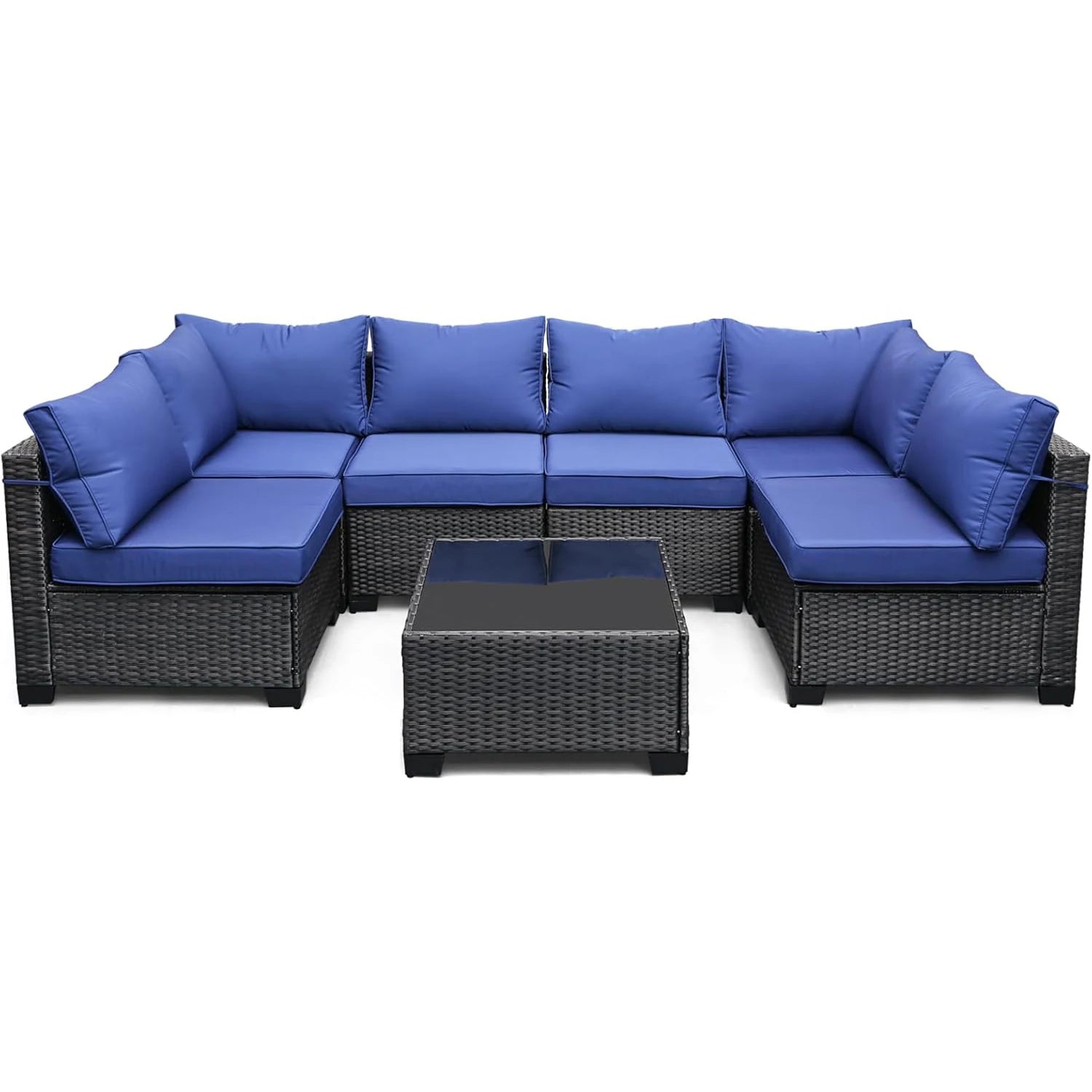 7-Piece Modular Outdoor Furniture Set, PE Rattan Wicker Sectional Modular Conversation Sofa Set, Perfect For Garden Balcony