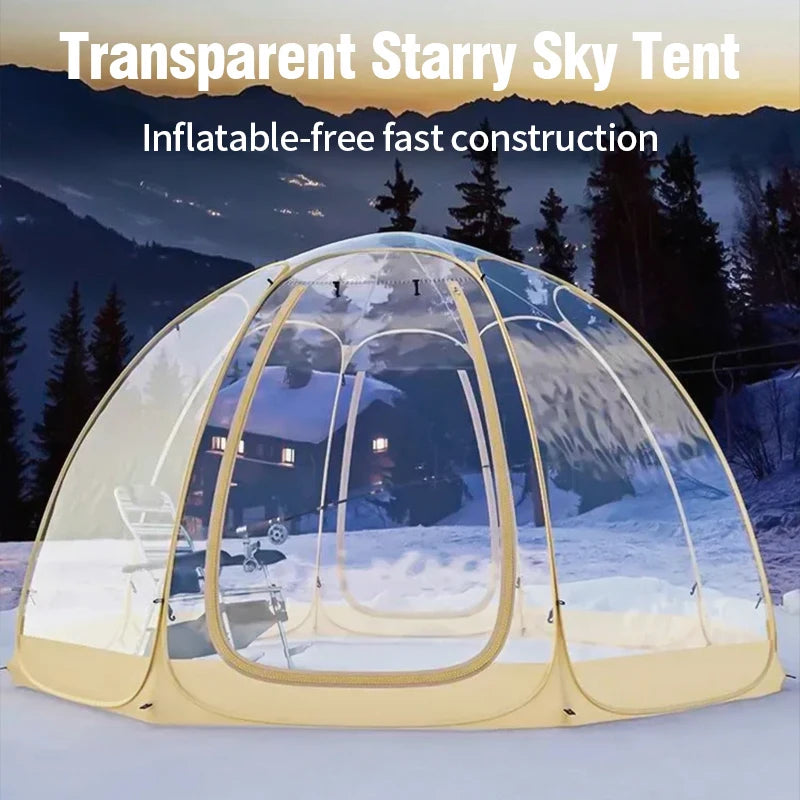Outdoor Dome Starry Sky Tent, 4-8 Person Transparent Folding, Wind/Rainproof, Quick Setup, 6/8 Sided Camping Tent for Stargazing