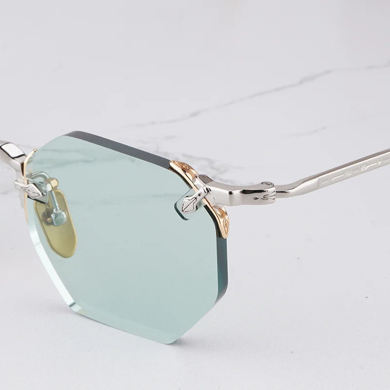 ELDORADO Light Luxury Sliver Boundless Sunglasses for Male Designer Hand Craft Top Quality Rimless Alloy Solar Glasses for Men