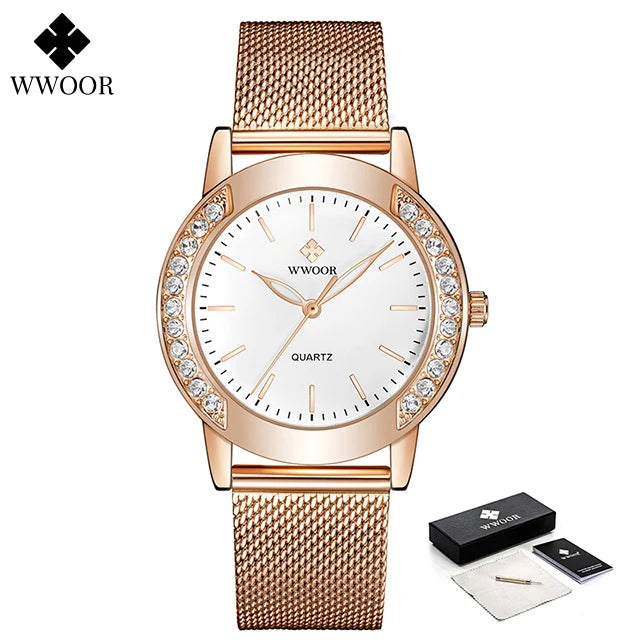 Diamond Watch For WWOOR Women Dress Simple Clock Ladies Quartz Bracelet Wristwatch Elegant Watches Gift For Women Reloj Hombre