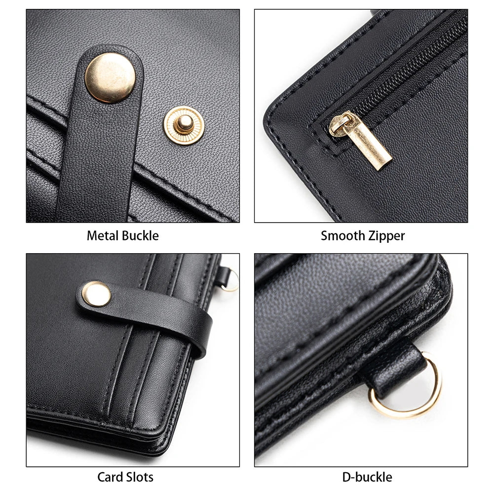 Women Retro Small Wallet with Keychain Double Fold Zipper Wallet PU Leather Vintage Coin Pocket Travel Shopping Wallet