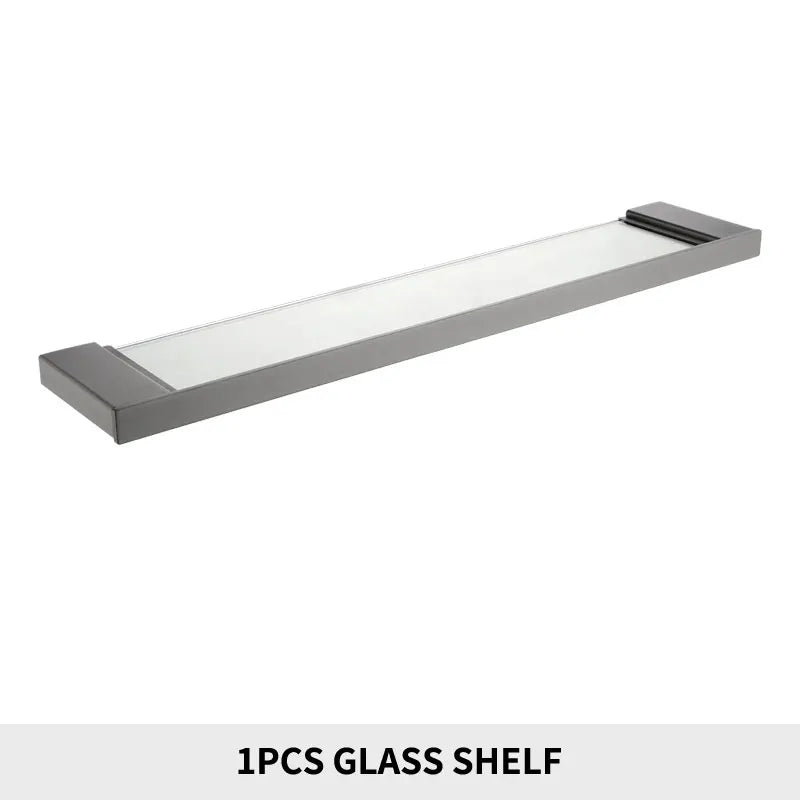 Bathroom Wall Shelf with Rectangle Tempered Glass Stainless Steel Wall Mount Glass Square Shelves Kitchen Organizer Rack Black