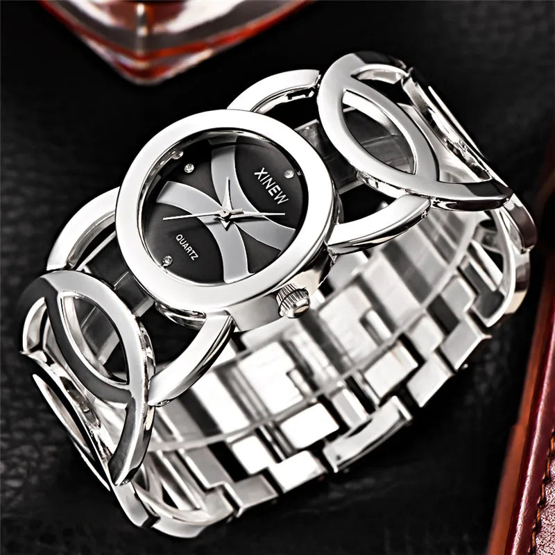 Women Big Brand Original XINEW 6438 Watches Ladies Casual Golden Luxury Quartz Bracelets Watch Relogios Feminino Fashions 2024