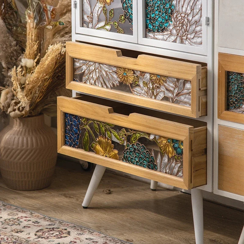 American Hand-painted Living Room Cabinets Sideboards Foyer Side Cabinet Light Luxury Wine Cabinet Drawer Living Room Furniture