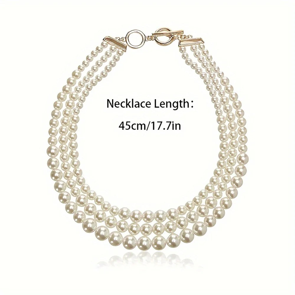 18K Gold Plated Multi-Layered Imitation Pearl Long Sweater Chain Necklace for Women Vintage Body Chain Party Wear Accessories