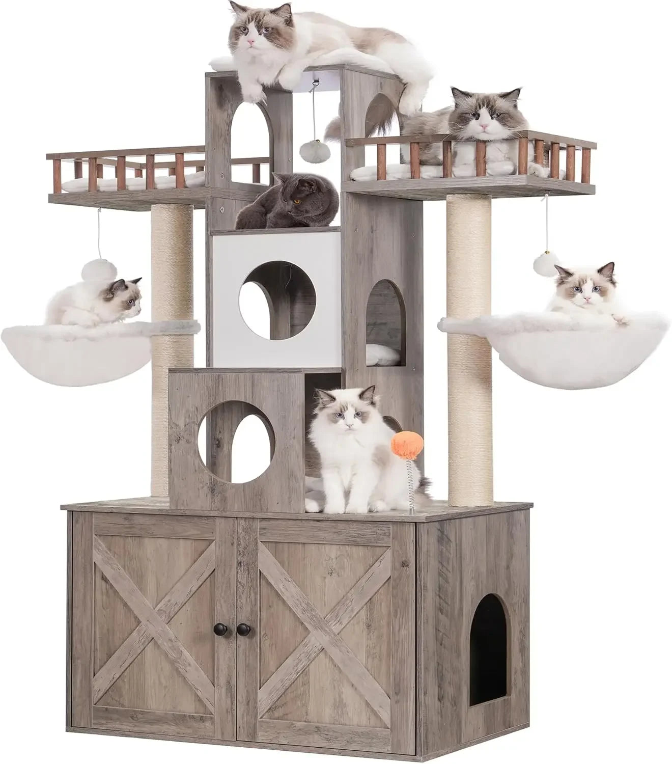 Cat Tree with Litter Box Enclosure for Indoor Big Cat,