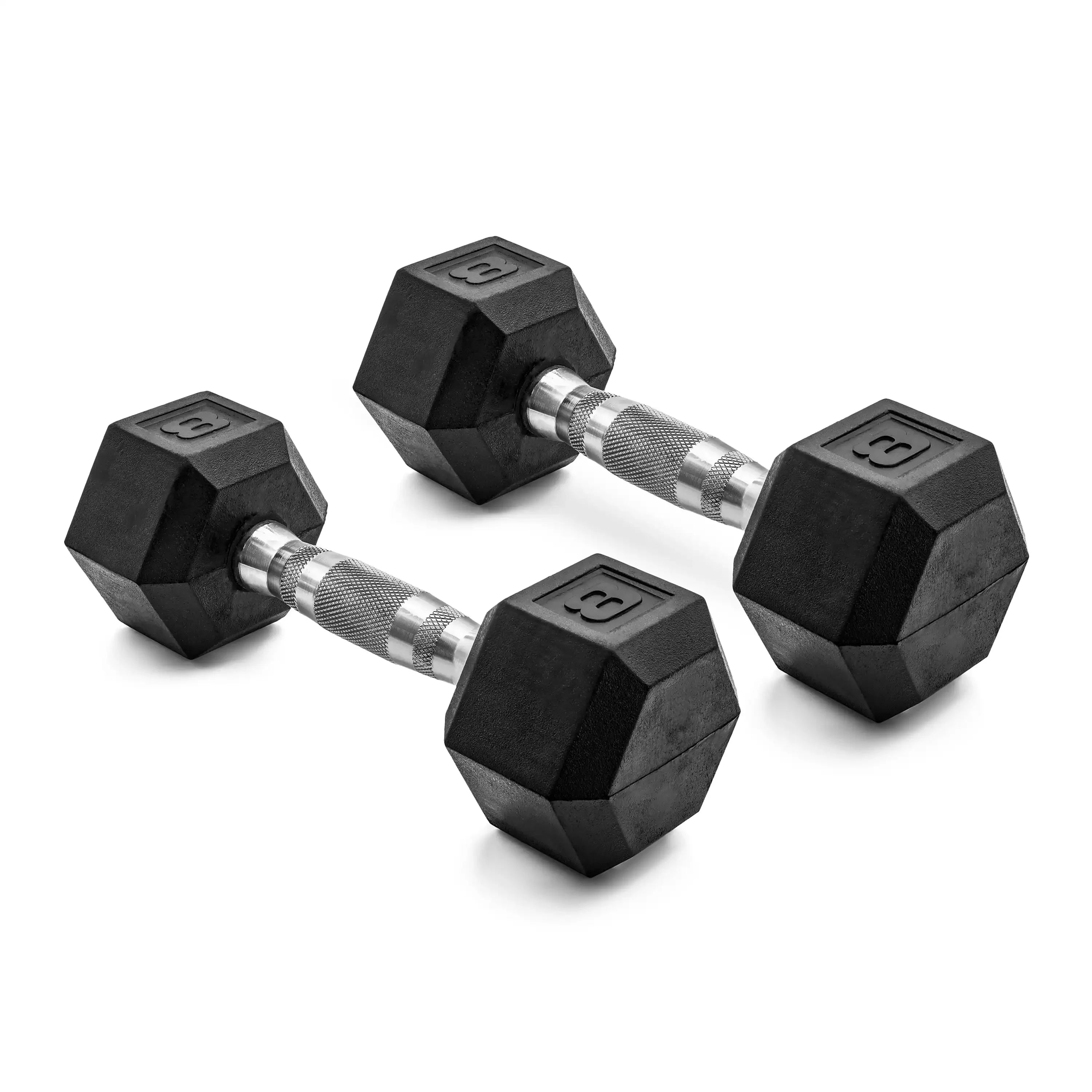 8lb Pair Rubber Coated Hex Dumbbells, Non-Slip Grip & Quiet Floor Protection, Hexagon Shape Prevents Rolling for Home Gym