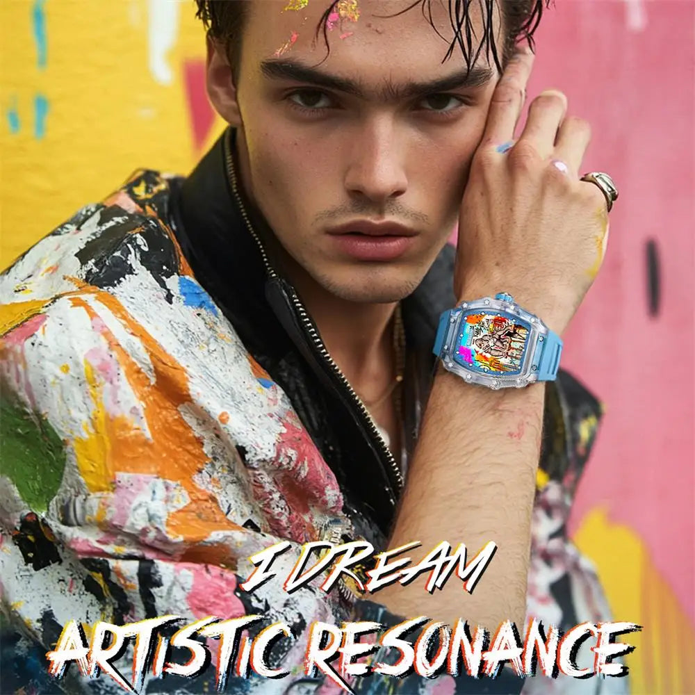 Men Mechanical Watch Transparent Case Silicone strap Luminous Calendar Wrist Watches Leisure Sports Style watches for Men