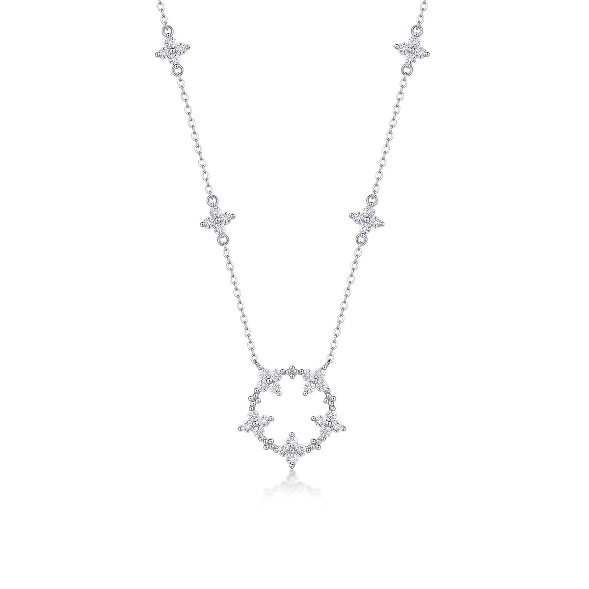 JIUZUAN Star Circle Pendant Necklace 925 Sterling Silver 18K Gold Plated Delicate Jewelry for Women Comes with GRA Certificate