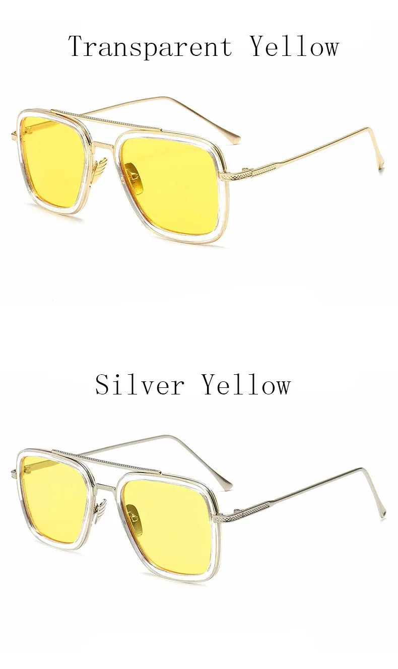 Tony Stark Robert Downey Square Sunglasses for Men Women Fashion Classic Vintage Design Metal UV400 Transparent Sun Glasses 2025
