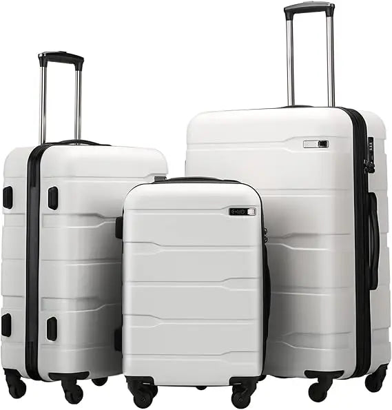 Coolife Luggage Expandable 3 Piece Sets PC+ABS Spinner Suitcase 20 inch 24 inch 28 inch (white, 3 piece set)