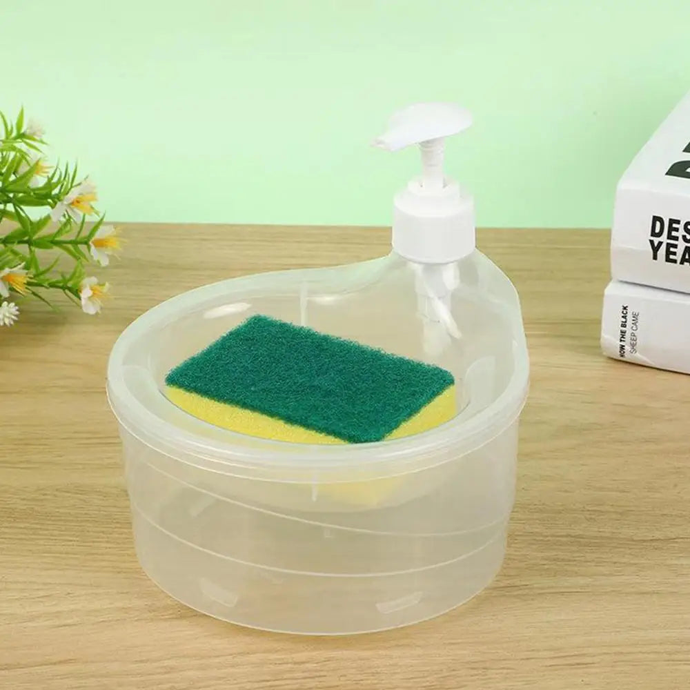 1000ml Soap Dispenser and Scrubber Holder Multi-functional Cafe Dishwashing Container Manual Sink Dish Washing Soap Dispenser