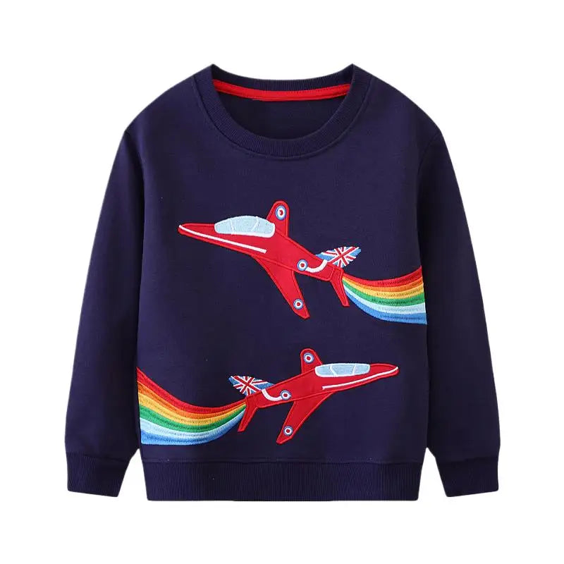 Baby Boys Kids Clothes 2025 New Autumn Spring Children's Clothing Embroidery Cartoon Rainbow Aircraft Sweatshirts