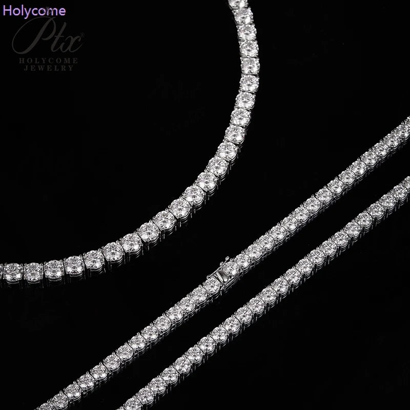 Moissanite Tennis Necklaces For Man Women 3/4/5/6.5mm Full Diamond With GRA 925 Sterling Silver Plated 18k White Gold Jewelry