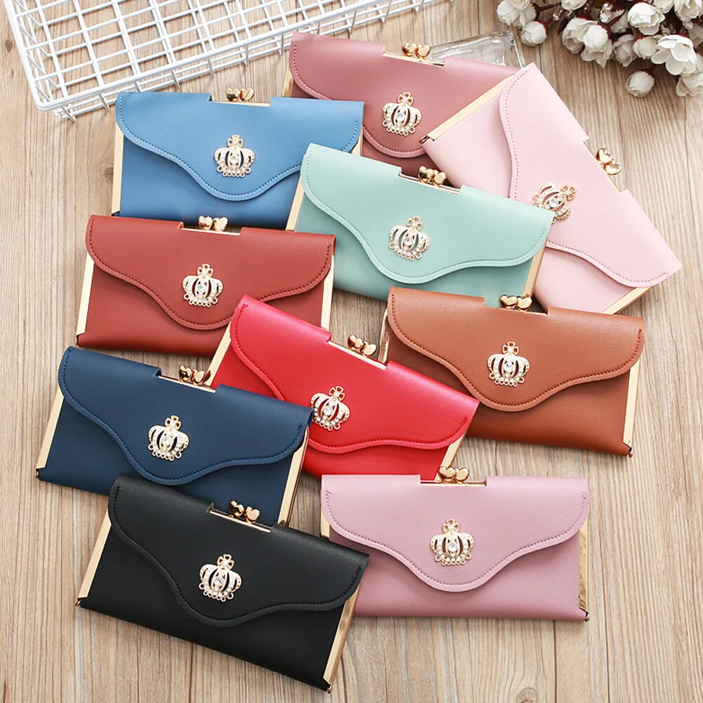 Women's Long Wallet Crown Style Hasp Zipper Money Bag Pouch Female Envelope Coin Purse ID Cards Holder Portable Clutch Handbag