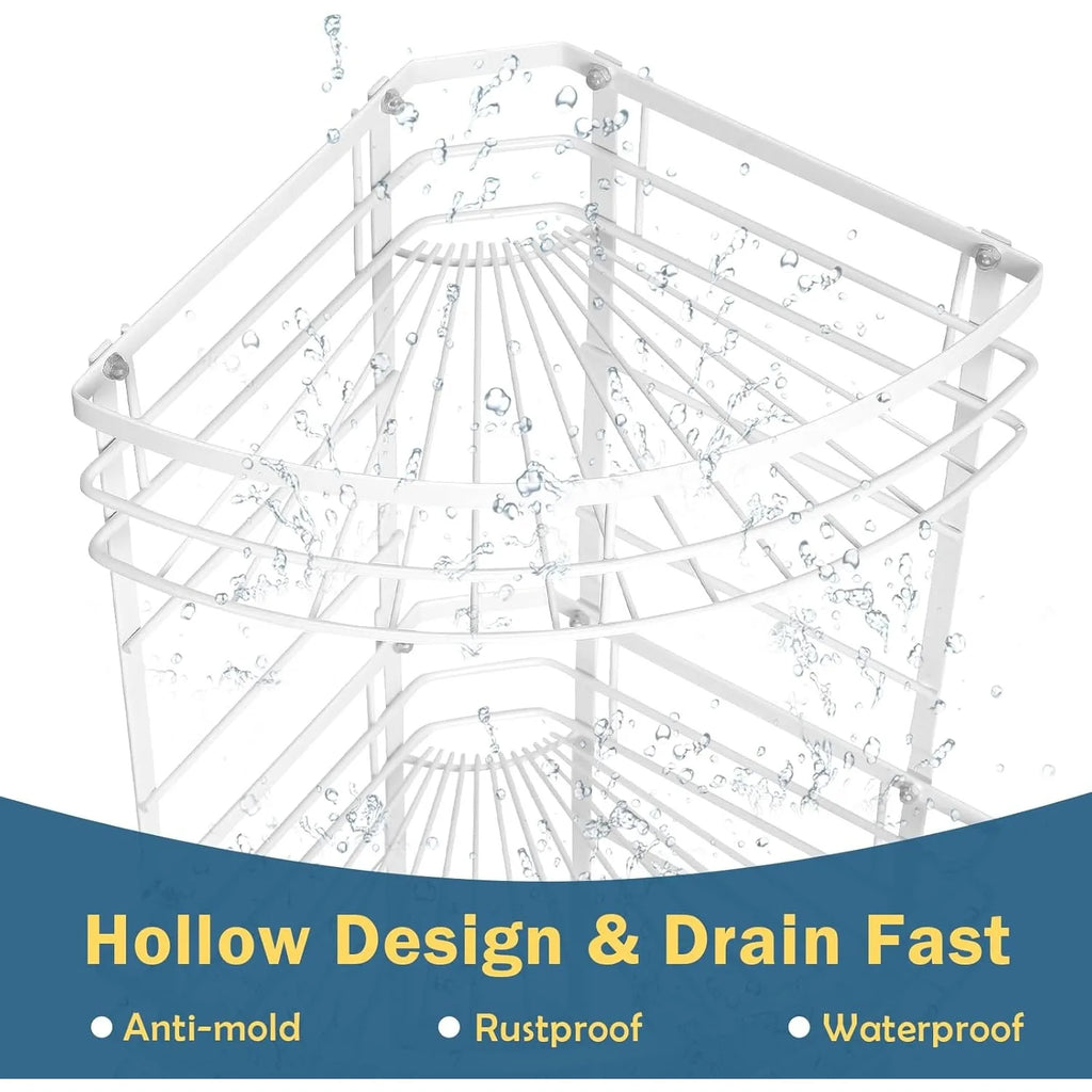 White 3-Tier Metal Corner Shelf Rustproof, Bathroom/Kitchen/Living Room Shower Storage Organizer w/Space-Saving Design