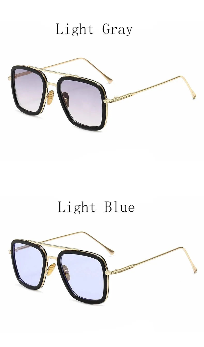 Tony Stark Robert Downey Square Sunglasses for Men Women Fashion Classic Vintage Design Metal UV400 Transparent Sun Glasses 2025