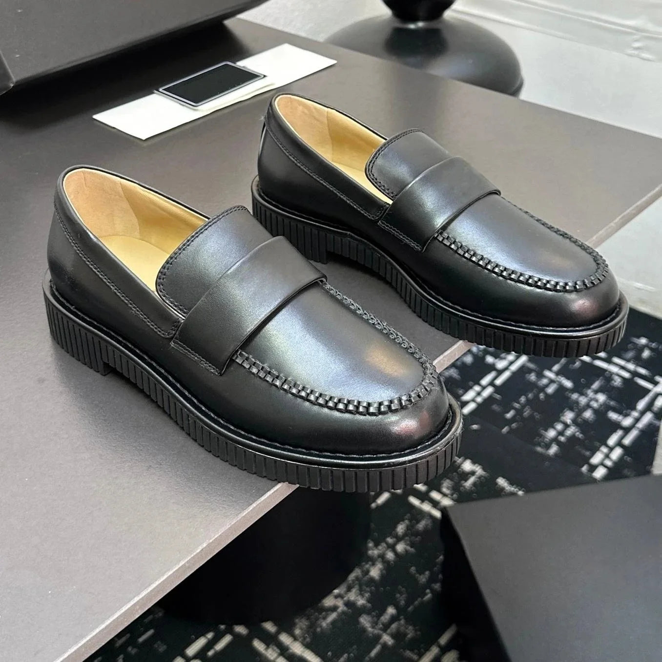 2025 Newest Spring Genuine Leather Round-Toe Thick Sole Woman Loafers Metal Decora Mary Janes Galoshes Mules Zapatos De Mujer