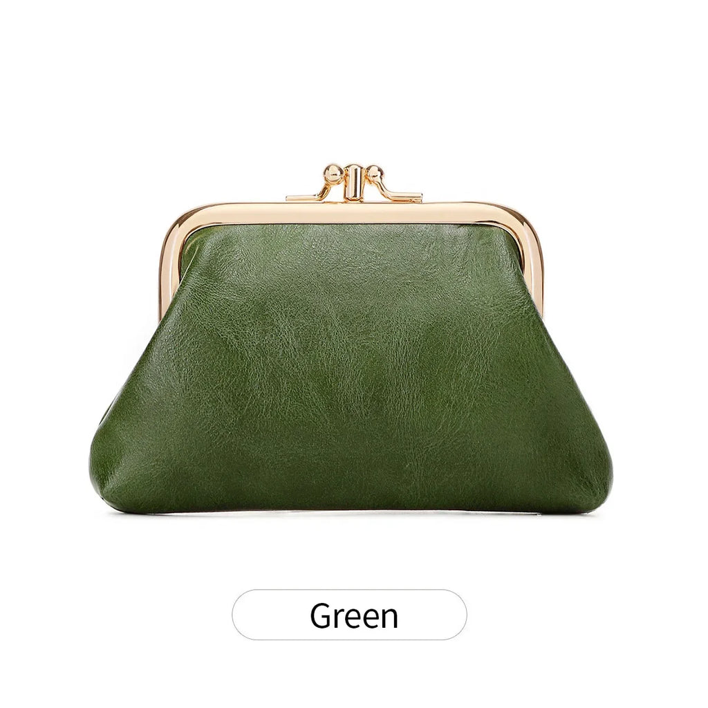 Cute Clip Lock Women's Coin Purse Retro Solid Color Bifold Kiss Lock Small Wallet Simple PU Leather Lipstick Portable Pocket Bag