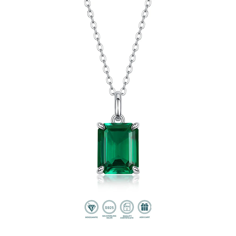 JIUZUAN Green Lab Emerald Pendant Necklace 925 Silver 18K Gold Plated Elegant Jewelry Gift for Women Comes with GRA Certificate