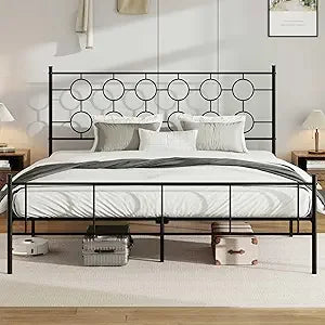 Victorian-Style Metal Platform Bed Frame with Headboard, Footboard, and 12-Inch Storage Space