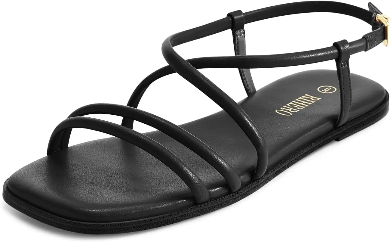 Women's Strappy Flat Sandals Summer Lace Up Open Toe Comfortable Slip-On Ankle Strap Sandals