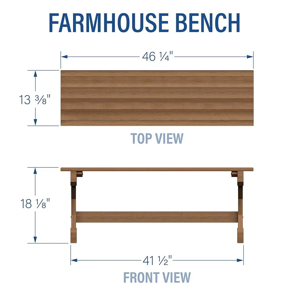 46"" Meranti Wood Farmhouse Bench With Walnut Stain, Designed For Indoor And Outdoor Use, Entryway, Living Room, Garden, Patio,