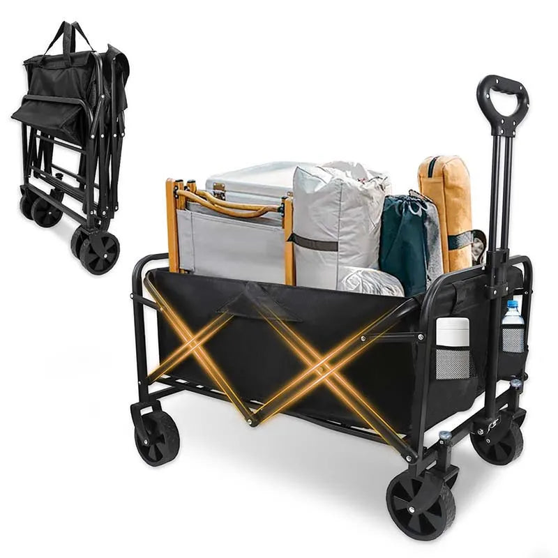Foldable 4-wheeled cart, large capacity garden cart with wheels, heavy-duty multi-purpose grocery cart for shopping and camping