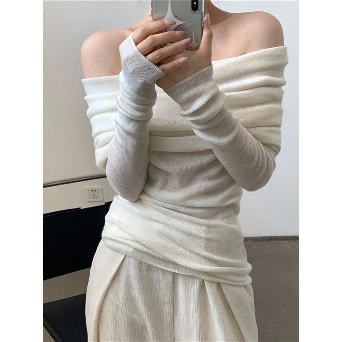 Slash Neck Sweater Women Tops Knitted Slim Basic All-match Sexy Elegant Off Shoulder Autumn Winter Long Sleeve Pullovers Female