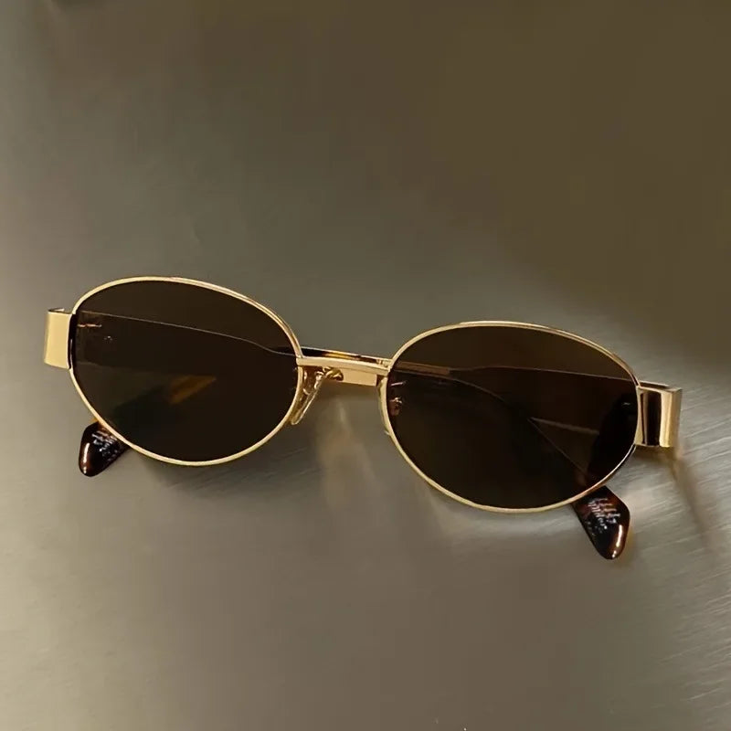 New Trendy Oval Sunglasses for Women Luxury Metal Frame Sun Glasses Ladies Classic Vintage Round Shades Unisex ﻿
