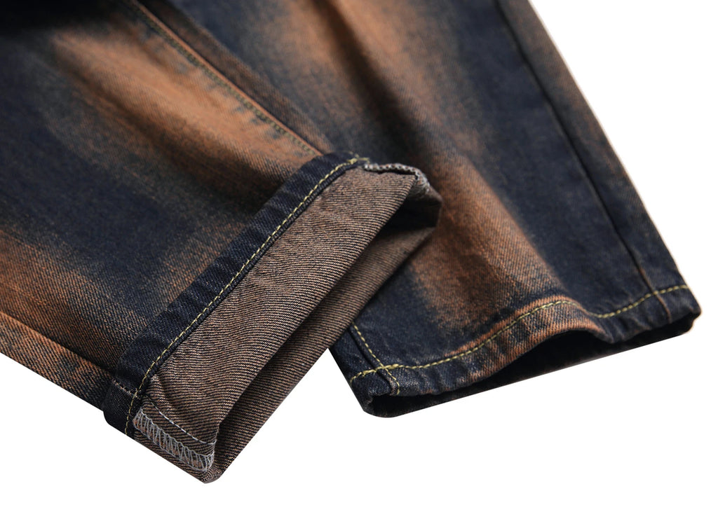 Men's Classic Retro Slim Fit Jeans with Holes; Men's Ripped Denim Pants; Men's Gradient Casual Pants LY051
