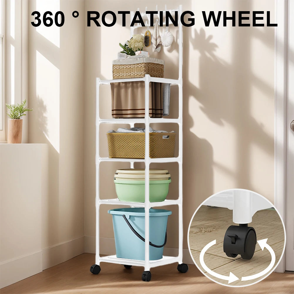 5 Tier Storage Shelves 110LBS Heavy Duty Organizer Shelf with Rolling Wheels for Laundry Bathroom Kitchen Garage Pantry