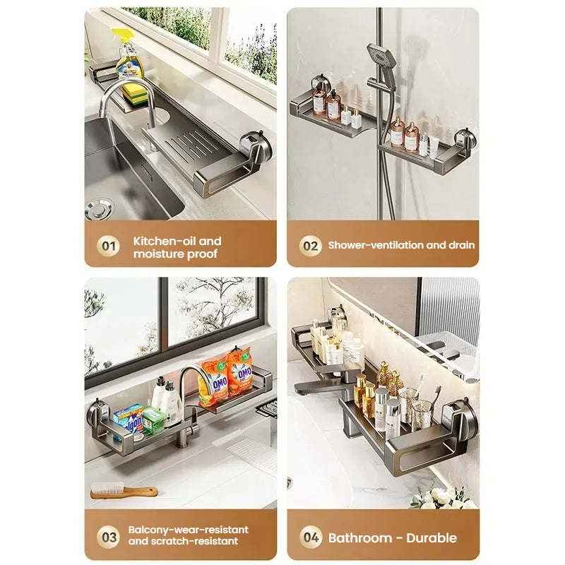 Bathroom Storage Suction Cup Shelves, Non-perforated Installation, Kitchen, Laundry Sink Multi-scene Application