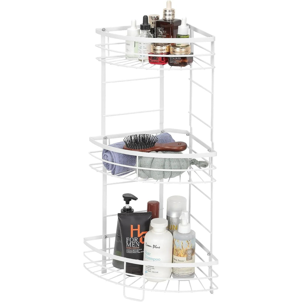 White 3-Tier Metal Corner Shelf Rustproof, Bathroom/Kitchen/Living Room Shower Storage Organizer w/Space-Saving Design