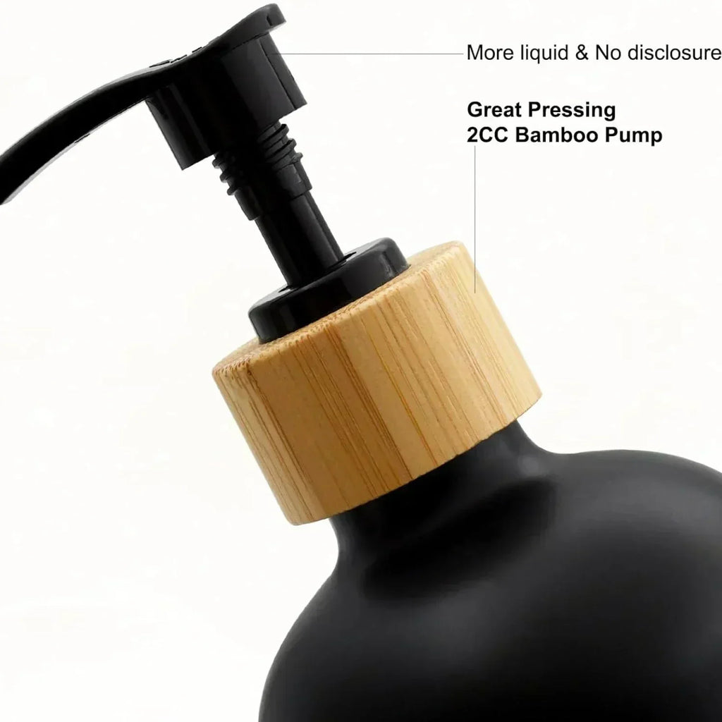 Dish Soap Dispenser Set with Bamboo Tray Kitchen Soap Dispenser Set Glass Matte Hand and Dish Soap Dispenser Set