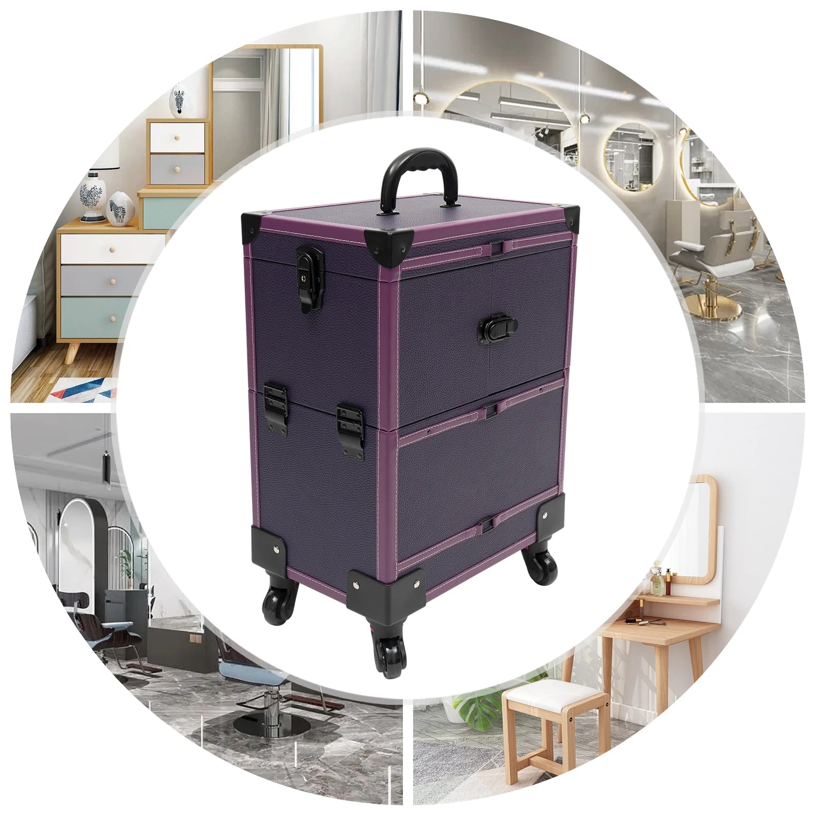 Stylish Purple Rolling Makeup Train Case - Professional Artist Trolley Organizer