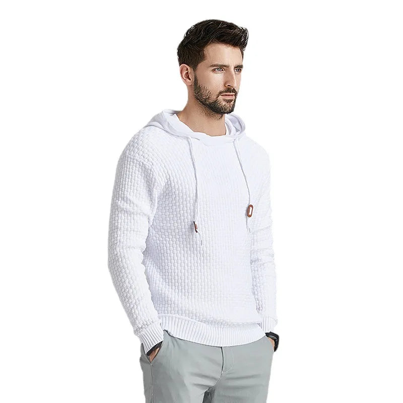 European and American Fashion Men's Hooded Long Sleeved Pullover Knitted Sweater for Spring and Autumn New Base Casual Sweater