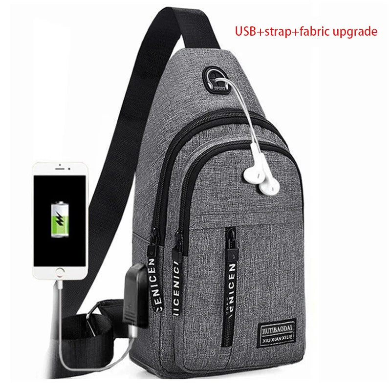New Men Handbags USB Chest Bag Water Proof Men Shoulder Bags Designer Messenger Crossbody Bag Diagonal Package Sports Back Pack