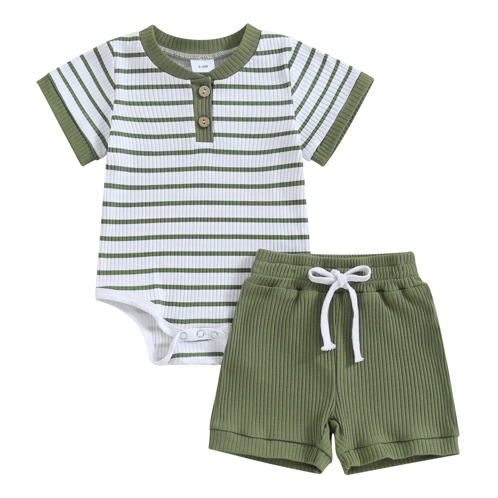 Baby 2 Piece Outfits Summer Striped Short Sleeve Romper and Elastic Shorts Set for Toddler Newborn Girl Boy