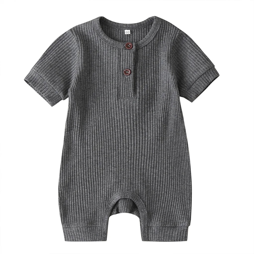 Newborn Baby Boys Girls Short Sleeve Romper Summer Toddler Clothes Infant Solid Color Knit Rib O Neck Jumpsuits Playsuit Outfits