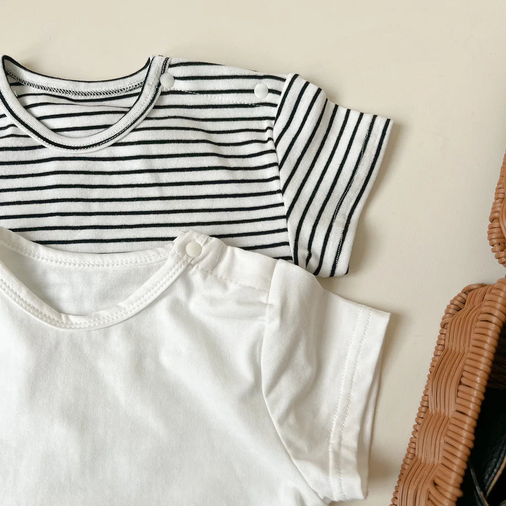 2024 Summer Costume New Boy Girl Baby Solid All-match Short Sleeve T-shirt Newborn Loose Comfort Cotton Tees Infant Casual Tops